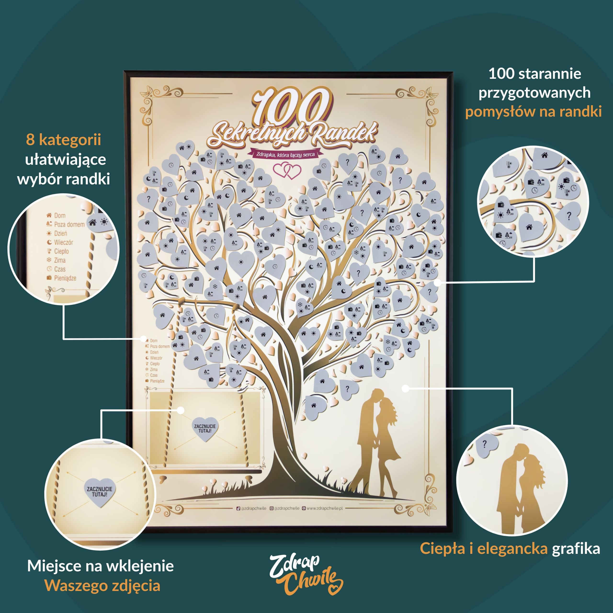 Plakat Zdrapka dla Par - 100 Sekretnych Randek