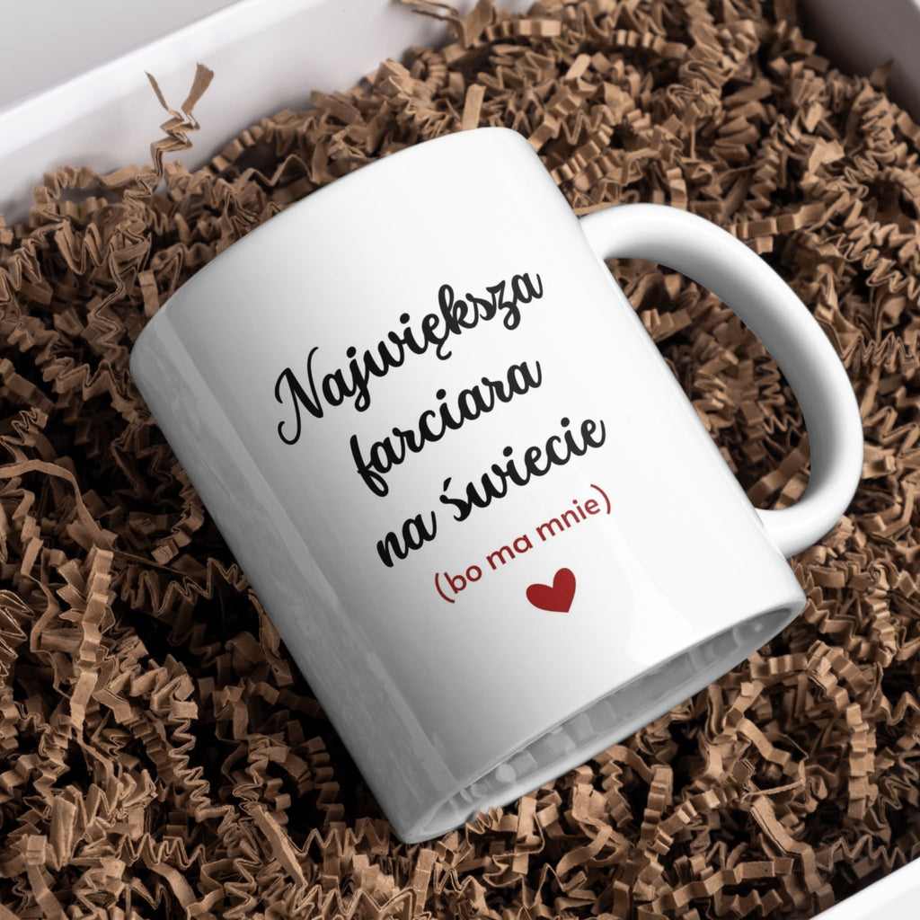 Kubek biały z napisem "NAJWIĘKSZA FARCIARA NA ŚWIECIE" - 330 ml