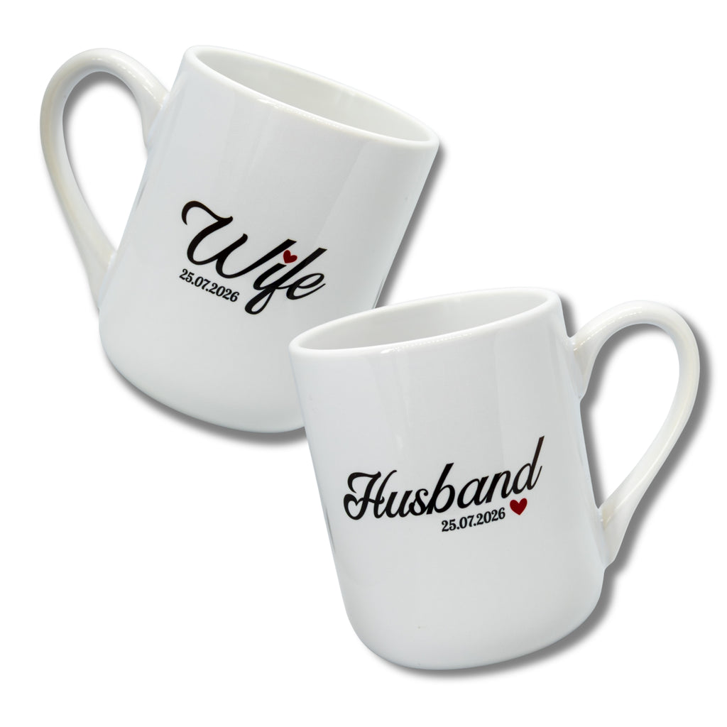 Zestaw kubków dla pary "Husband & Wife" z datą ślubu 330 ml - wersja ANG