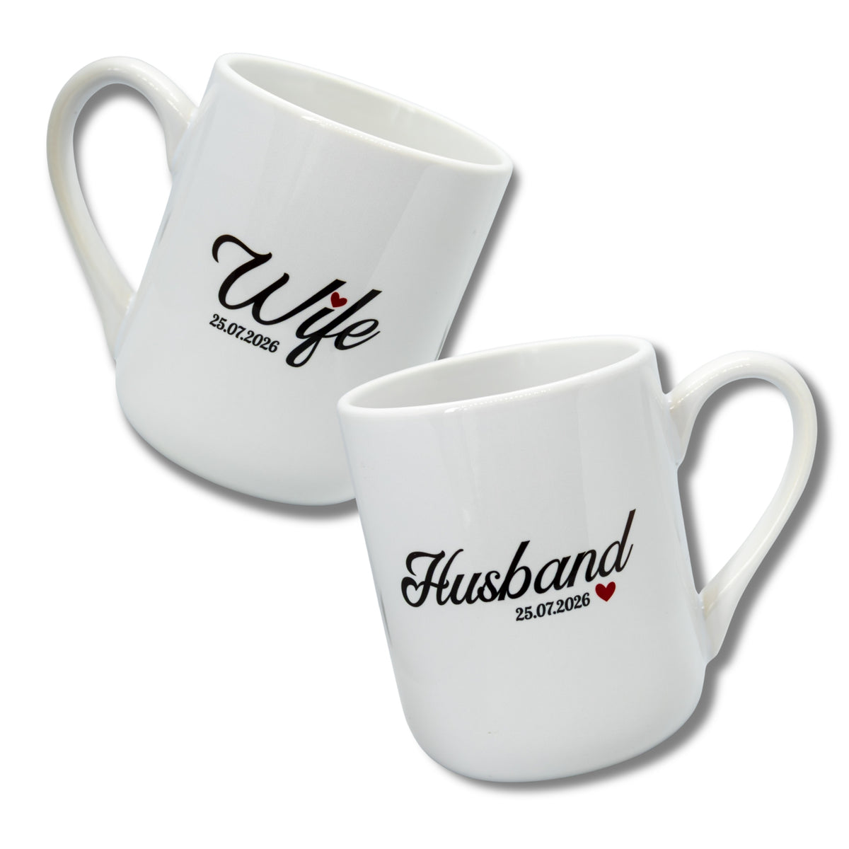 Zestaw kubków dla pary "Husband & Wife" z datą ślubu 330 ml - wersja ANG