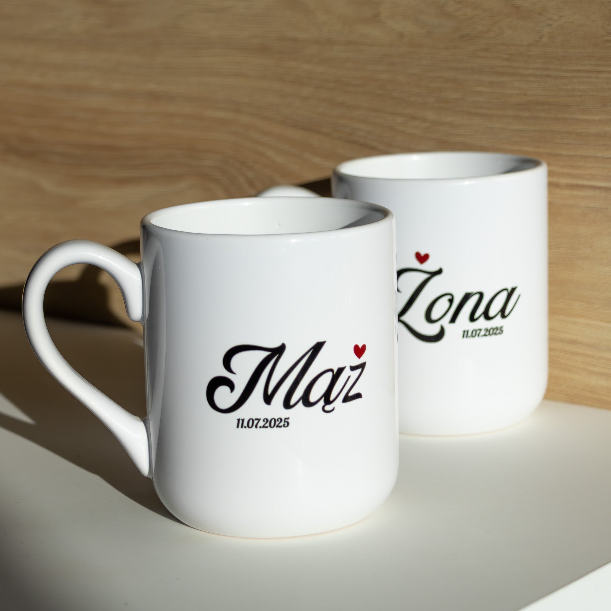 Zestaw kubków Mąż i Żona z datą ślubu – personalizowane kubki 330 ml