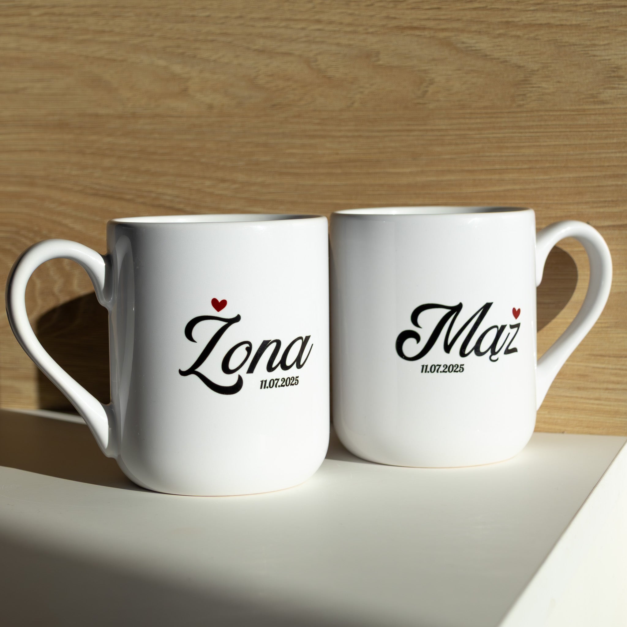 Zestaw kubków Mąż i Żona z datą ślubu – personalizowane kubki 330 ml