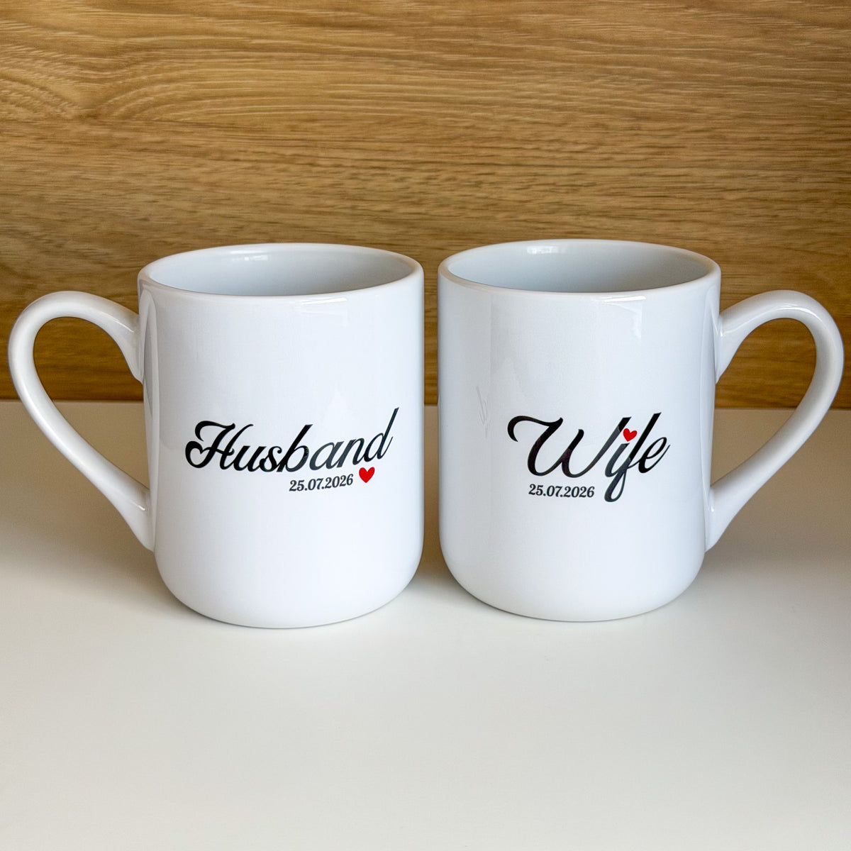 Zestaw kubków dla pary "Husband & Wife" z datą ślubu 330 ml - wersja ANG