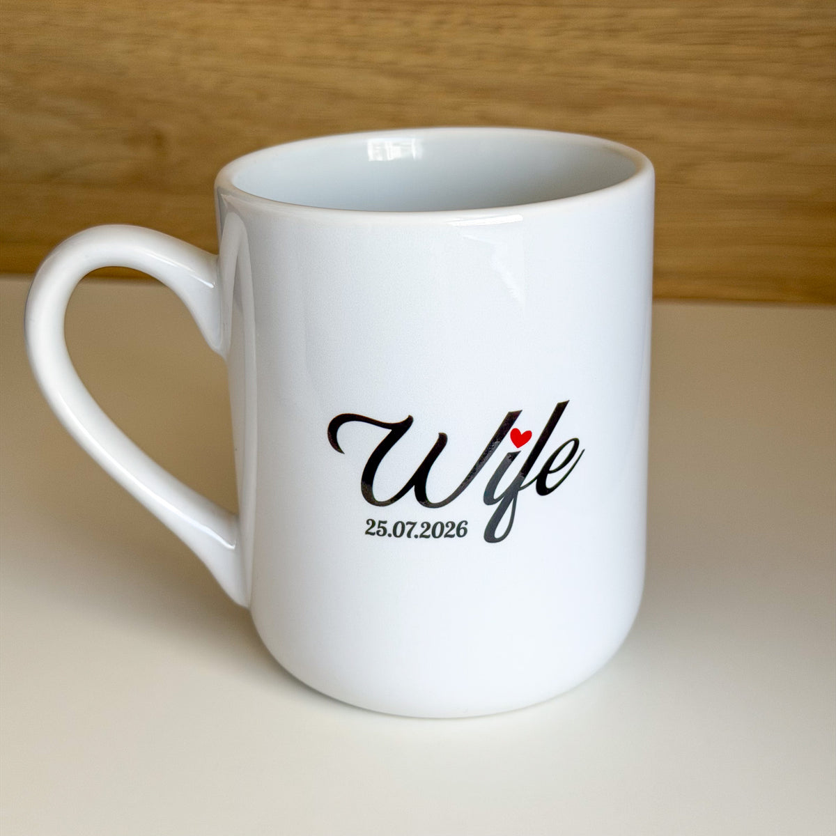 Zestaw kubków dla pary "Husband & Wife" z datą ślubu 330 ml - wersja ANG