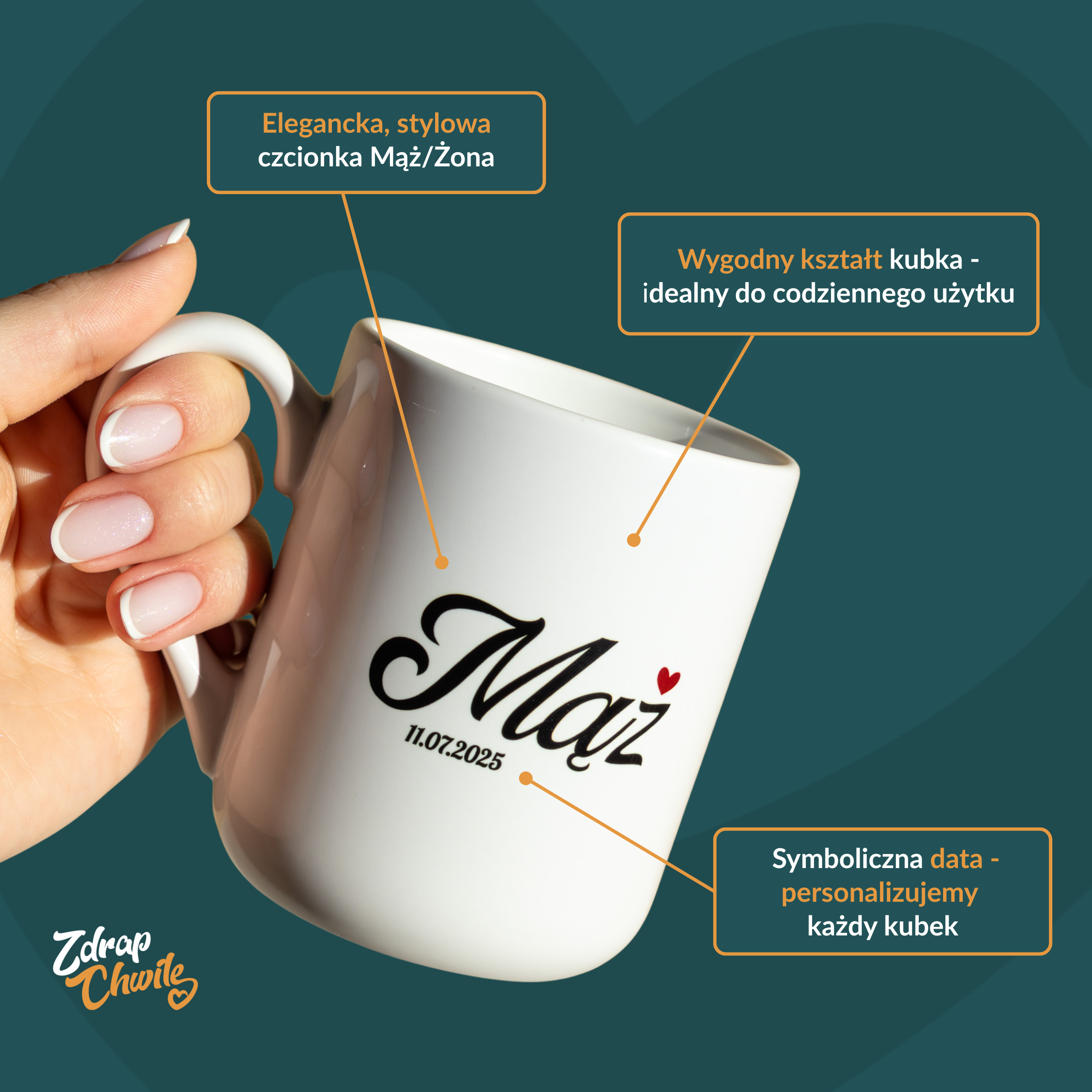 Zestaw kubków Mąż i Żona z datą ślubu – personalizowane kubki 330 ml