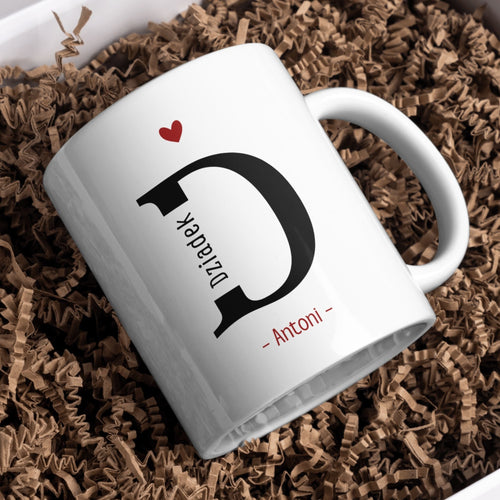 Kubek biały elegancki - "Dziadek + imię" - 330 ml