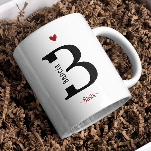 Kubek biały elegancki - "Babcia + imię" - 330 ml