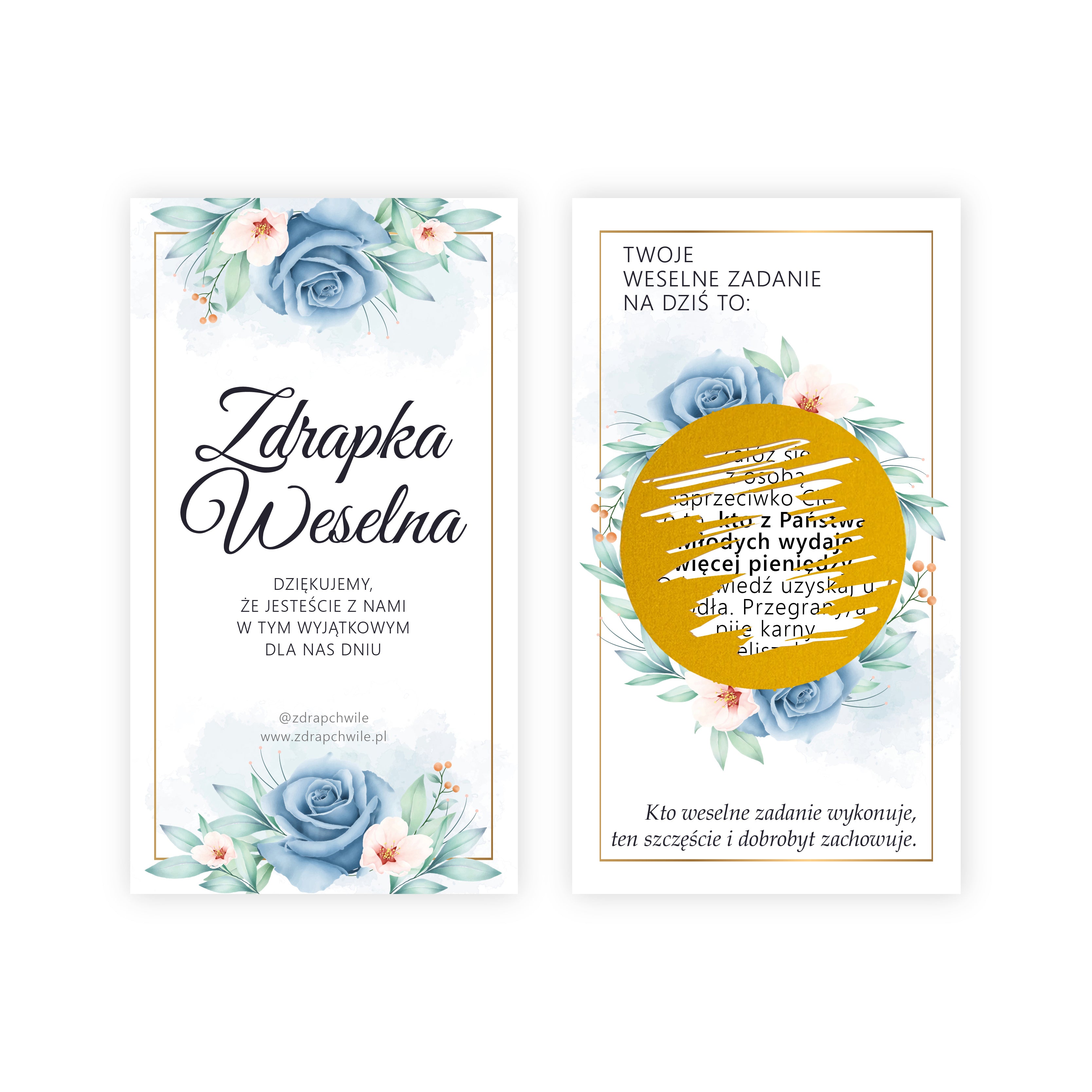 Zdrapki Weselne - Zadania dla Gości Weselnych (NIEBIESKA RÓŻA)