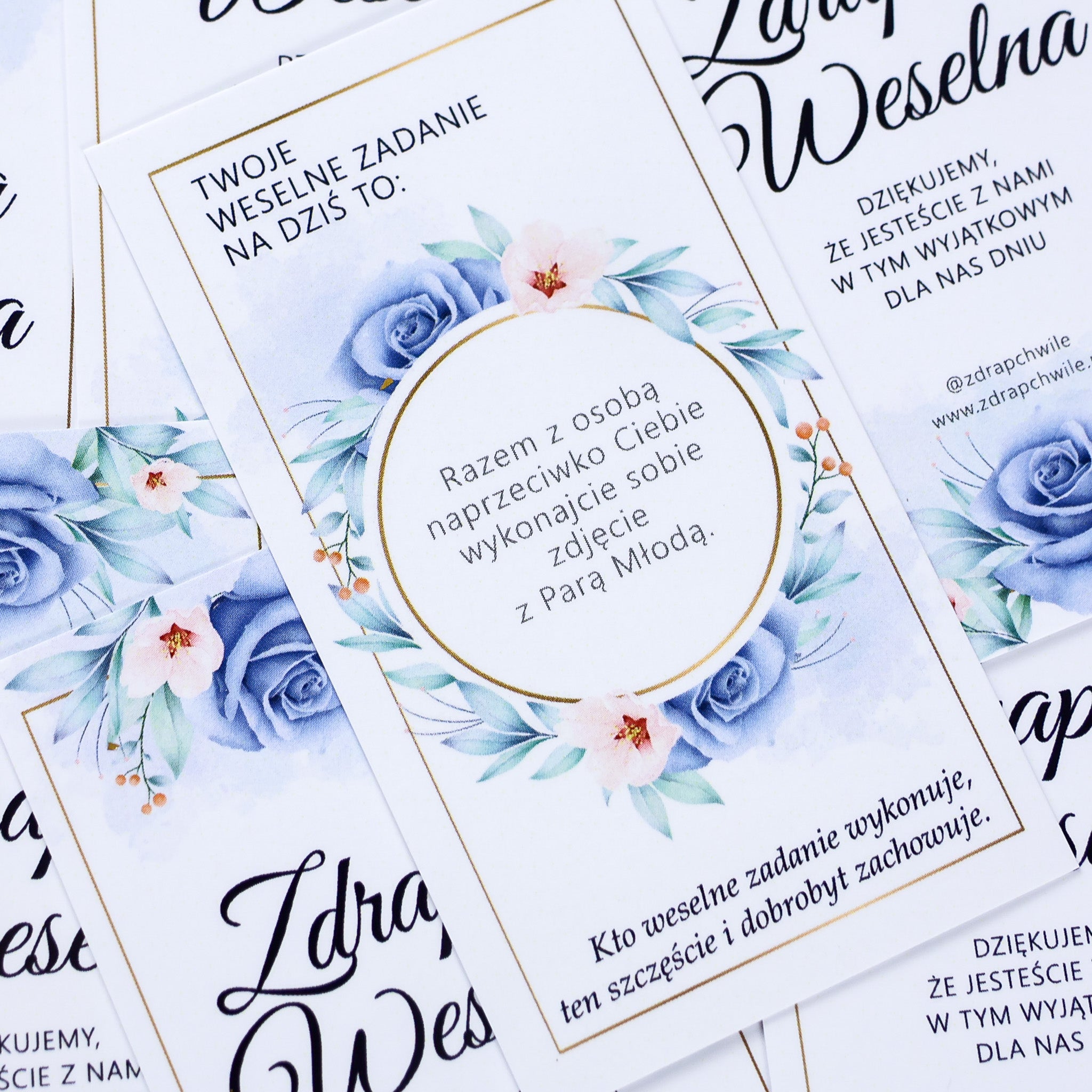 Zdrapki Weselne - Zadania dla Gości Weselnych (NIEBIESKA RÓŻA)