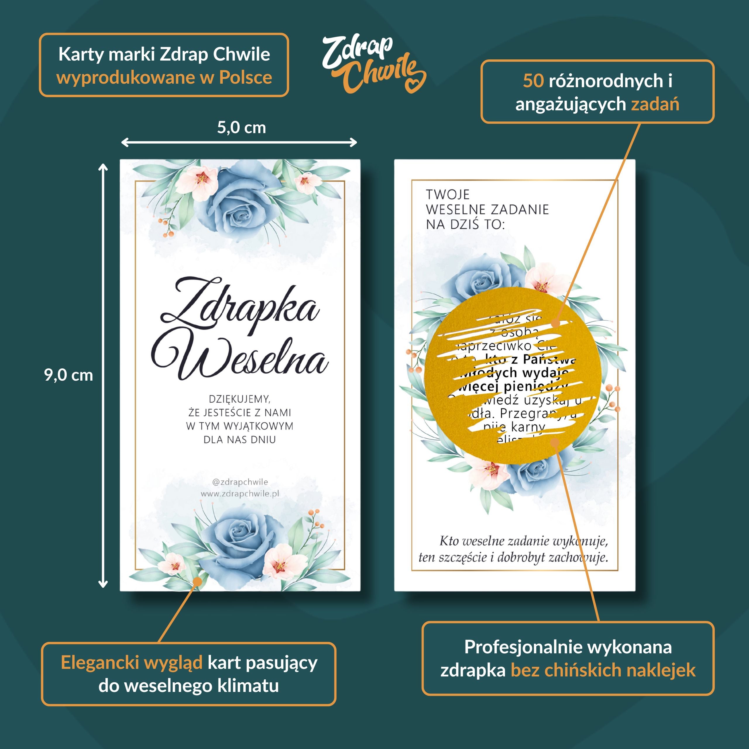 Zdrapki Weselne - Zadania dla Gości Weselnych (NIEBIESKA RÓŻA)