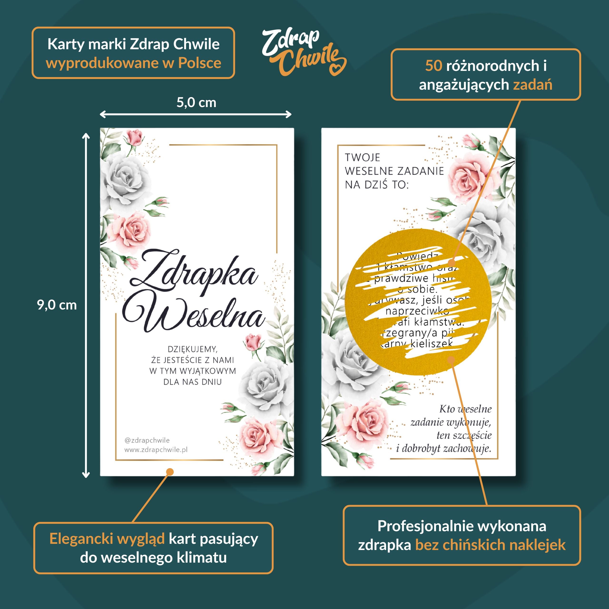 Zdrapki Weselne - Zadania dla Gości Weselnych (RÓŻE)